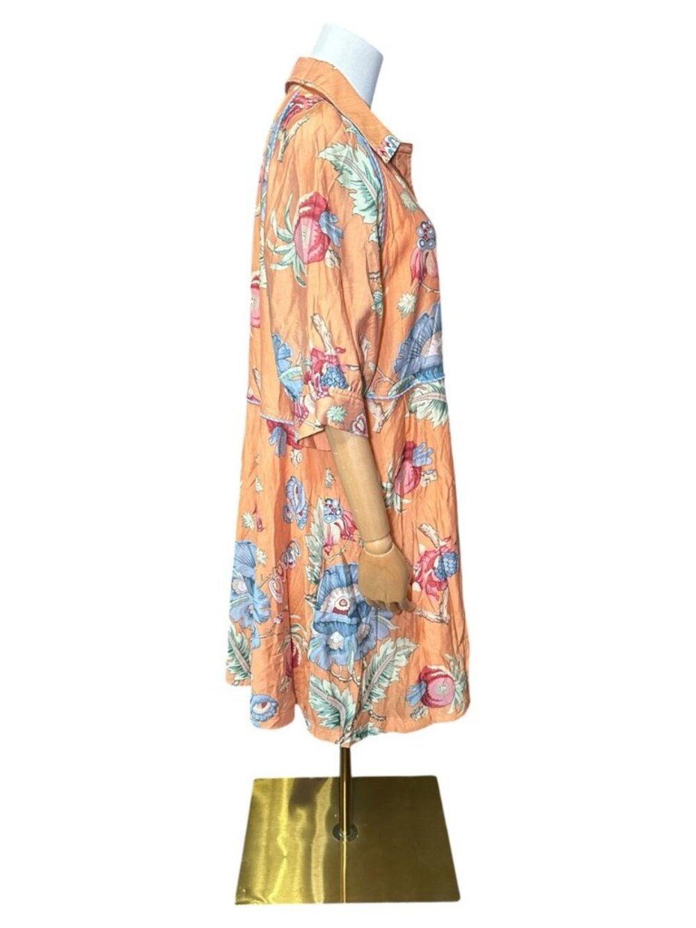 Floral Button-Front Orange Midi Dress - Picture 3 of 4